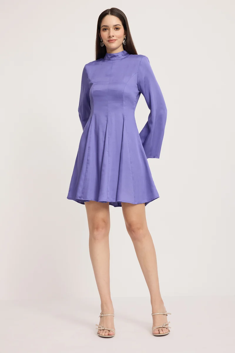 Tinley|100% Viscose High Neck Mini Dress