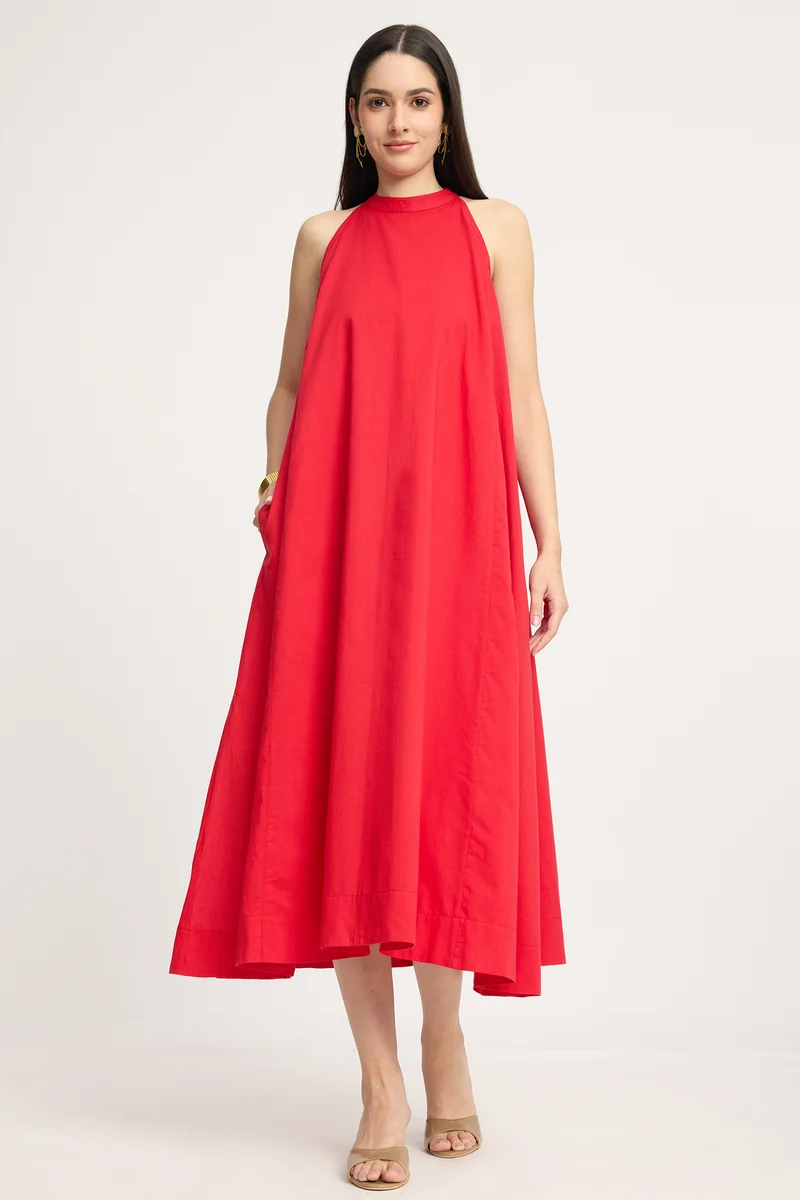 Jannae Top|100% Cotton Halter Neck Flared Dress