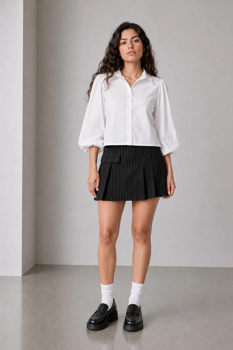 Zolata|100% Cotton Puff Sleeve Crop Shirt