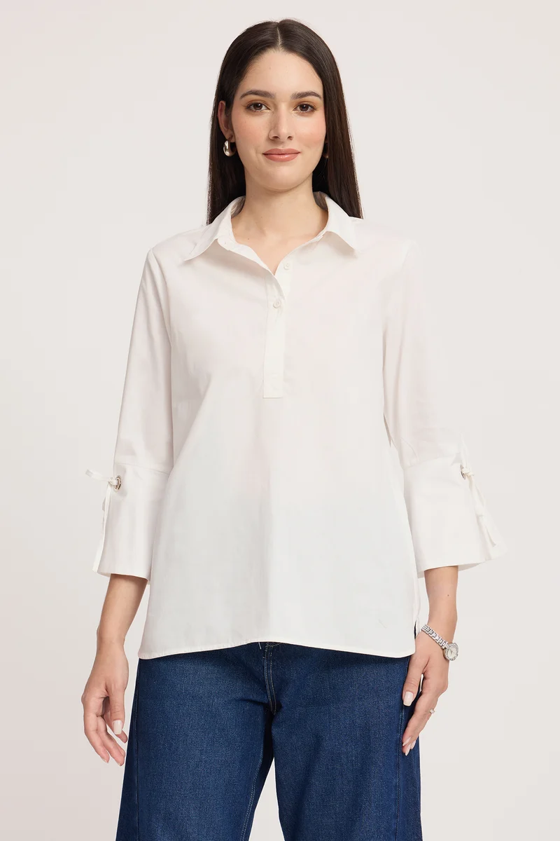 Makena|100% Cotton Sleeve Tie-Up Top