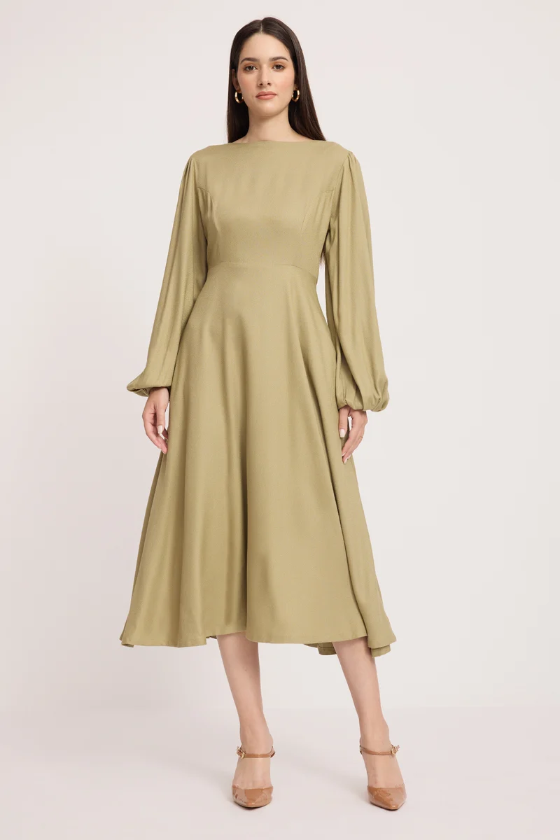 Vaati|100% Viscose Boat Neck Midi Dress
