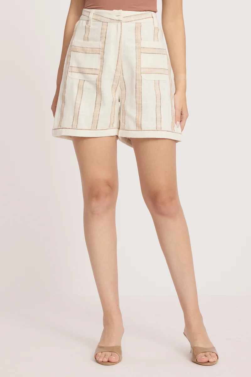 Aisdh|100% Cotton Checked High Waisted Shorts