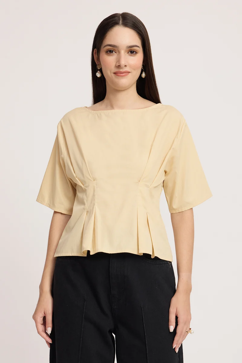 Tavsha|100% Cotton Cinched Waist Top