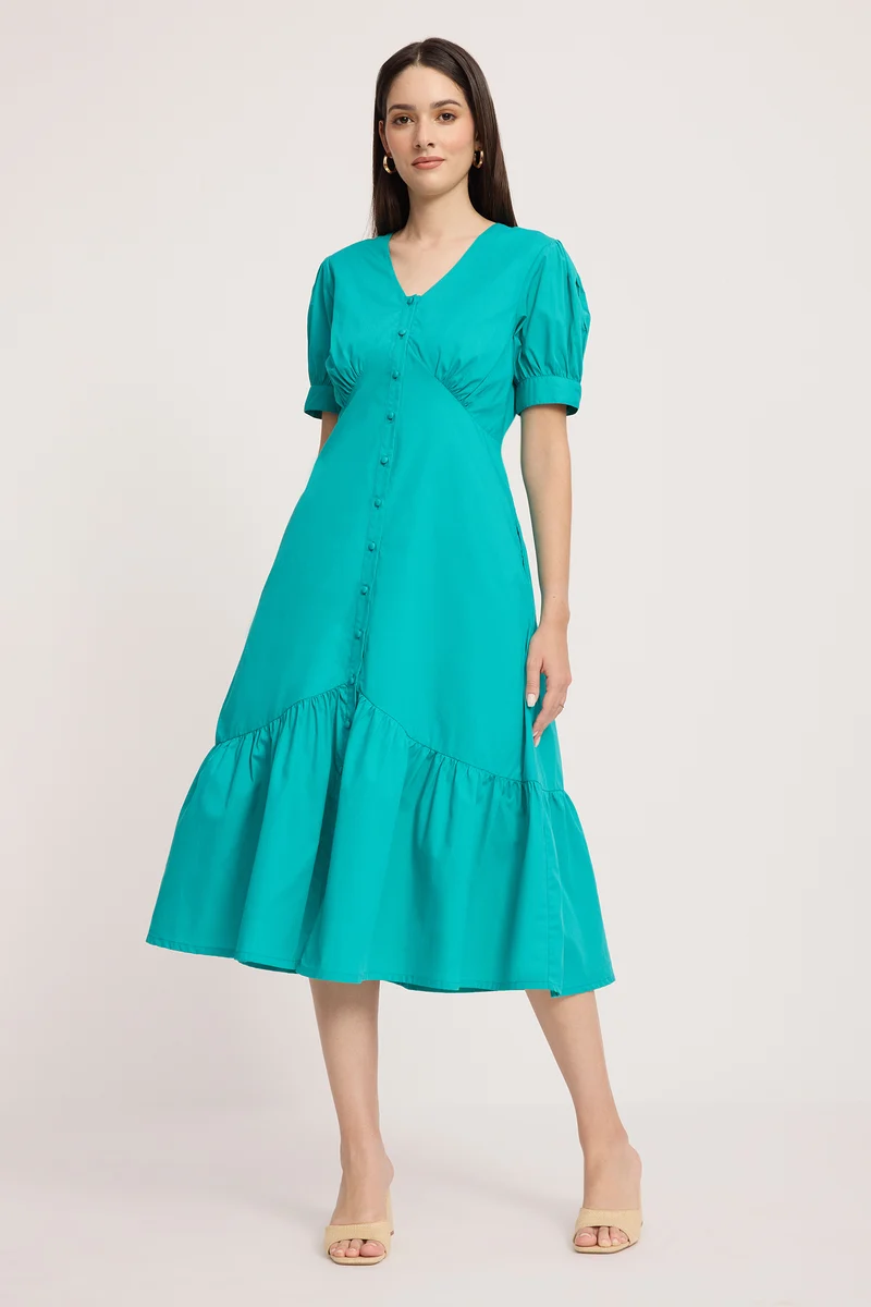 Frera|100% Cotton Tier Hem Midi Dress