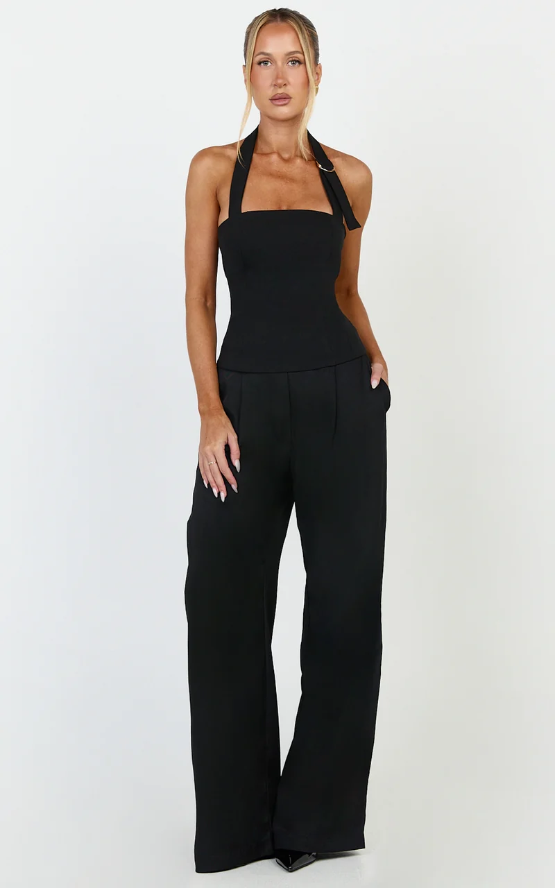 Tessa Pants - Elastic Back Pull On Tailored Pants in Black