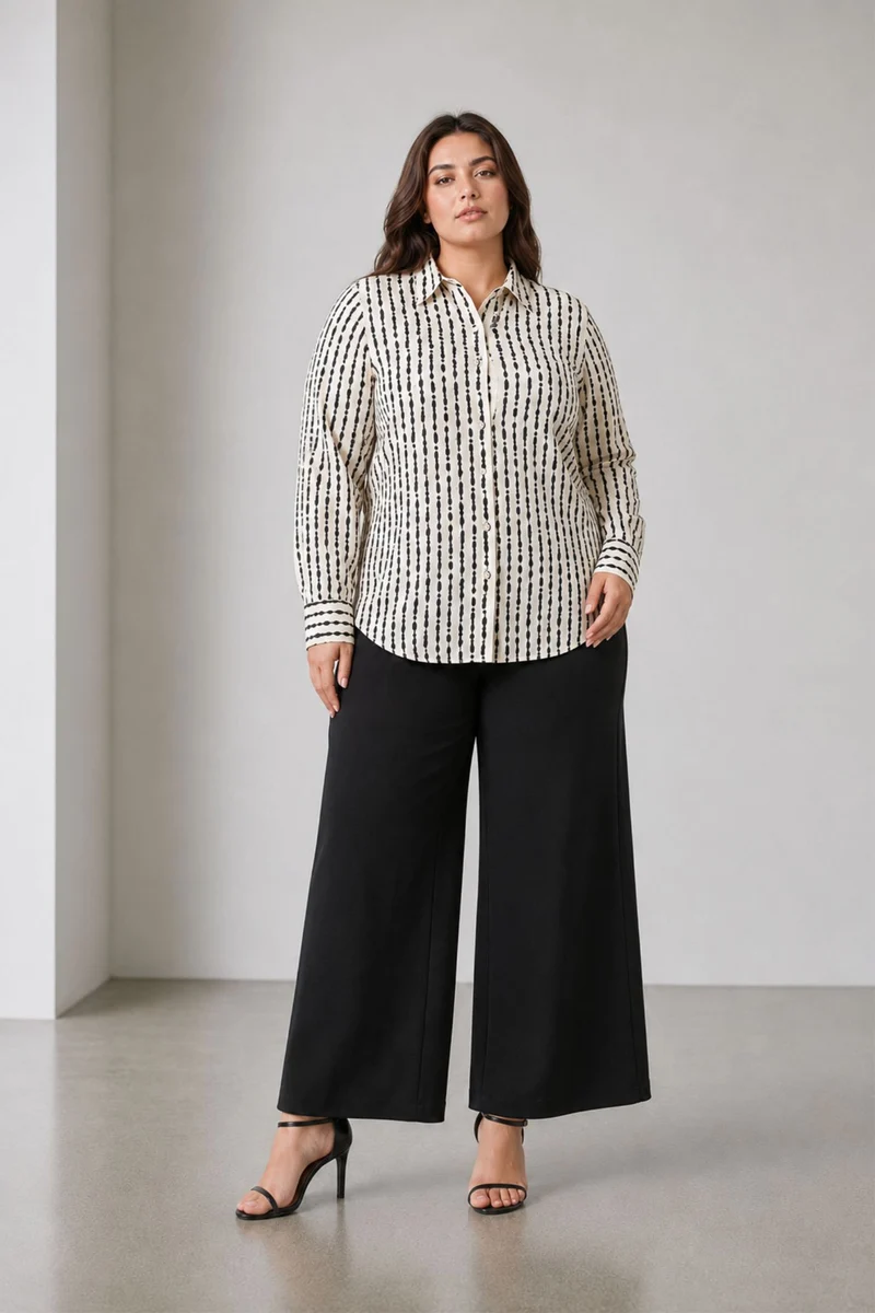 Eloa|100% Viscose Stripe Design Print Shirt