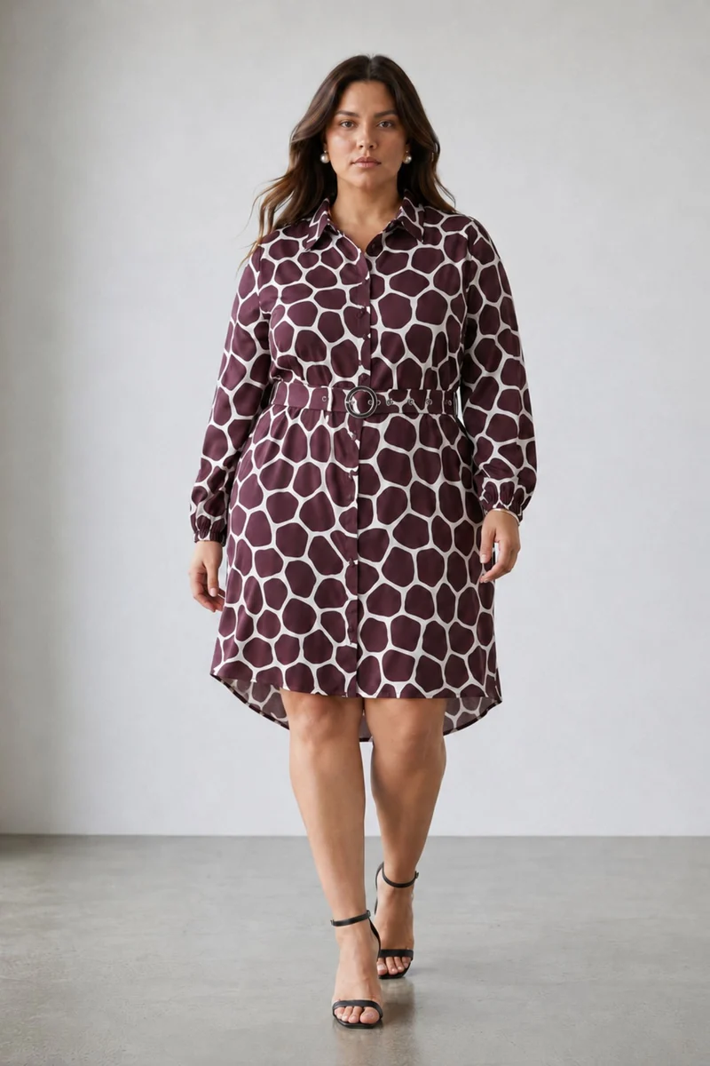 Elry|100% Cotton Shirt Dress With Fabric Belt