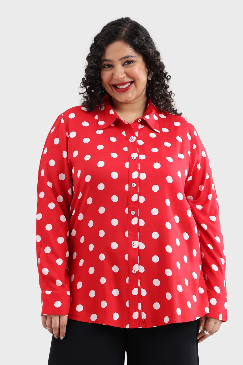 Elten|100% Viscose Polka Dot Print Regular Fit Shirt