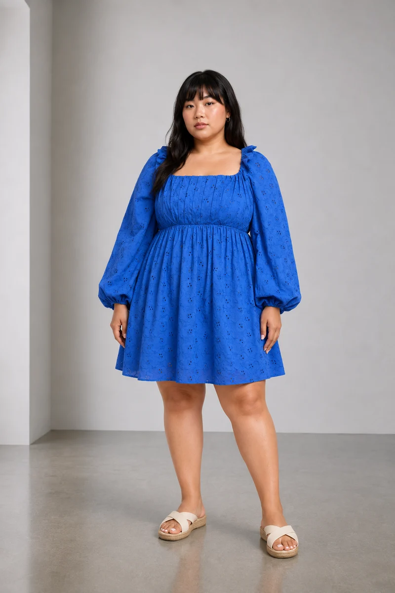 Eshsha|100% Cotton Schiffli Mini Dress