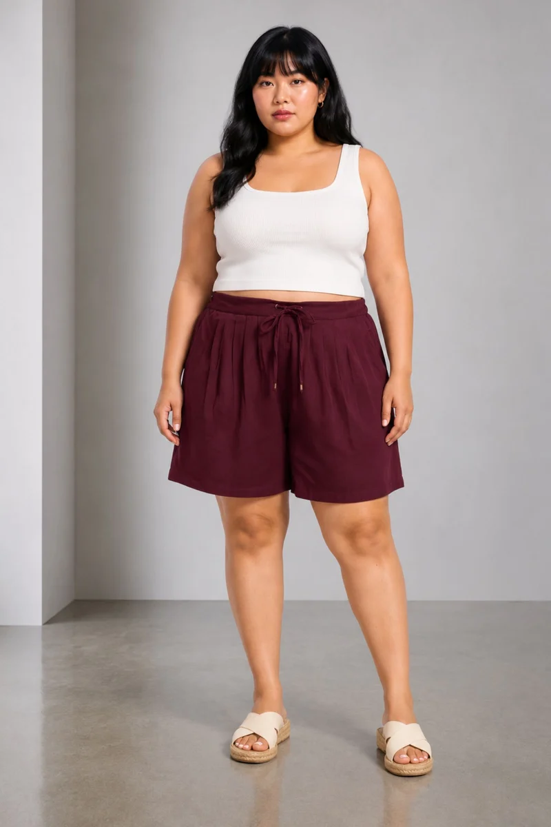 Maki|100% Cotton Pleated Pull On Shorts