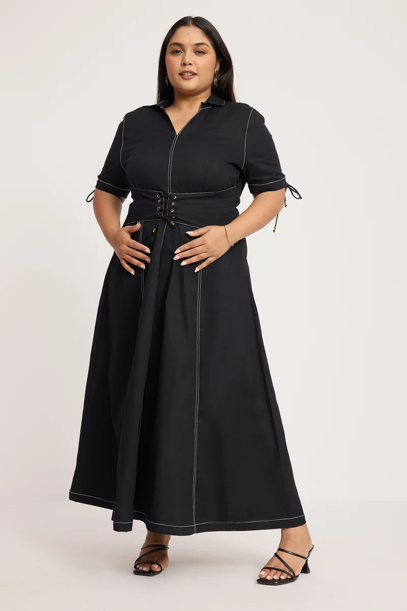 Roilaith|100% Cotton Fit And Flare Midi Dress