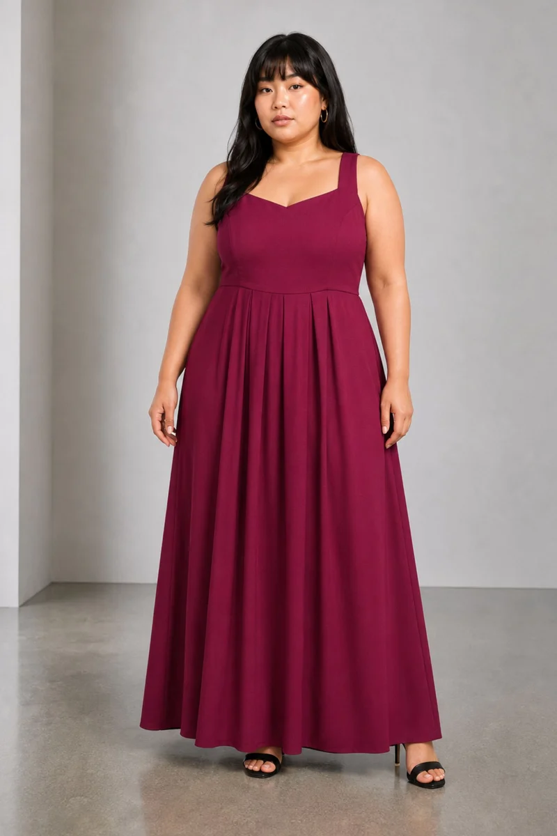 Chie |Viscose Pleated Dress With Sweetheart Neck