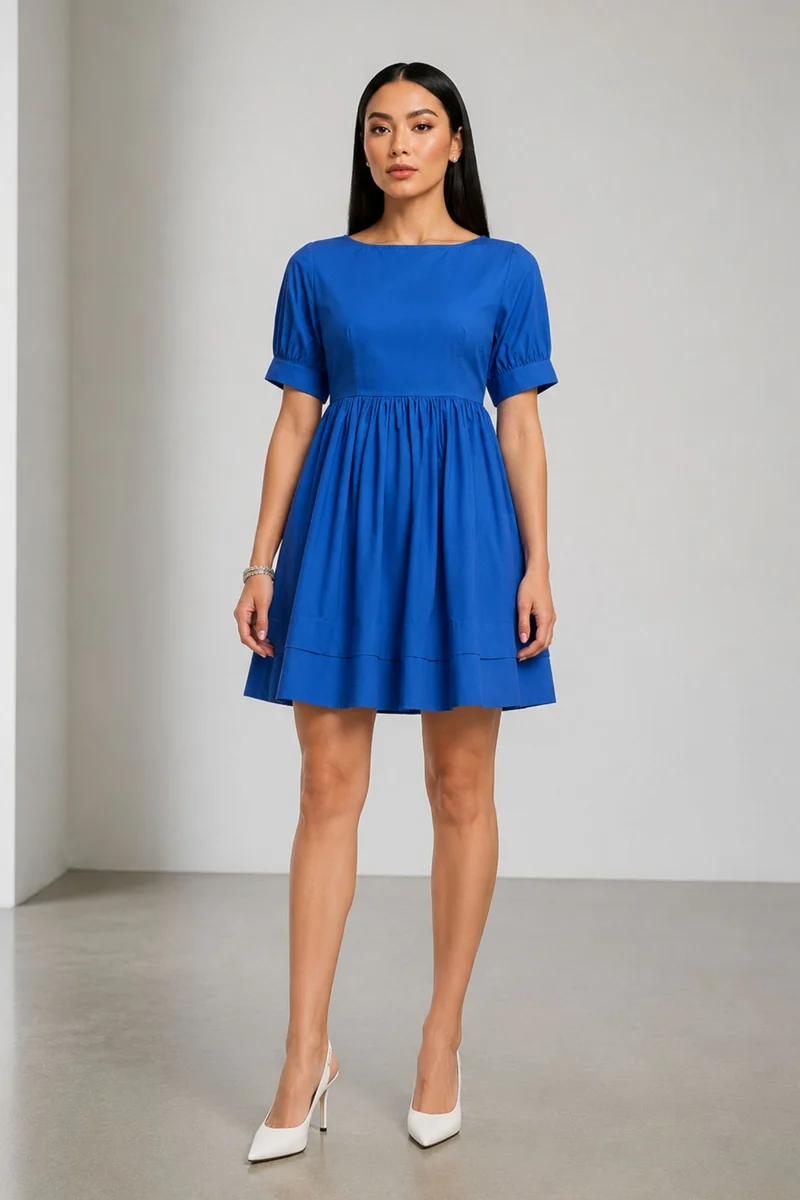 Nini|100% Cotton Pleated Hem Mini Dress