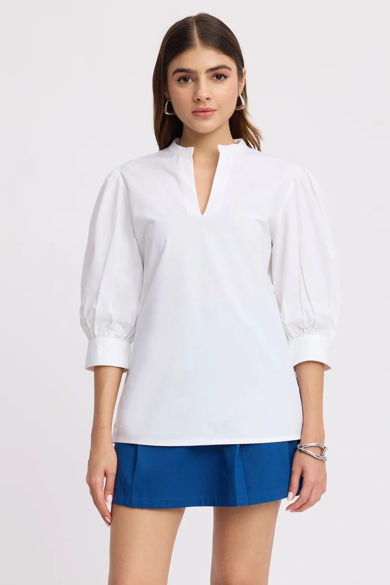 Juki|100% Cotton Collared 3/4Th Sleeve Top