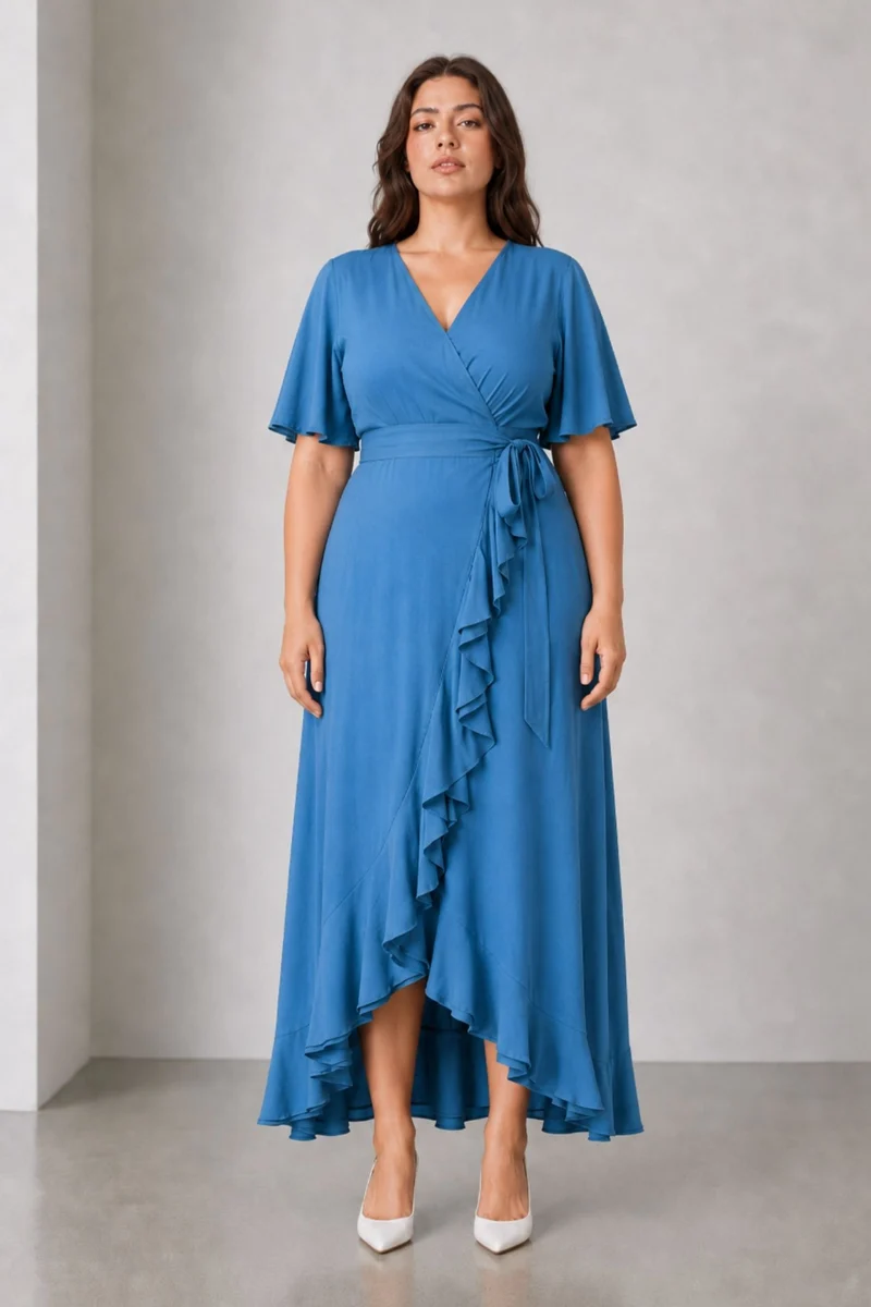 Divaa|100% Viscose V Neck Wrap Dress