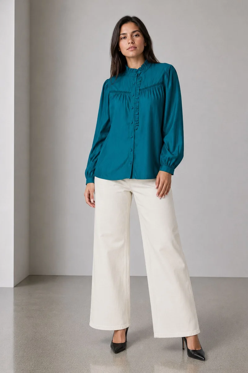 Samiya|100% Viscose Mandarin Collar Shirt