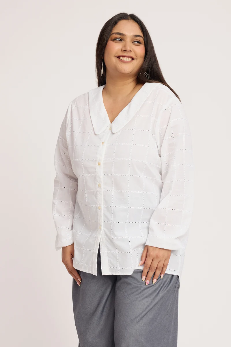 Helsya|100% Cotton Boxy Eyelet Shirt