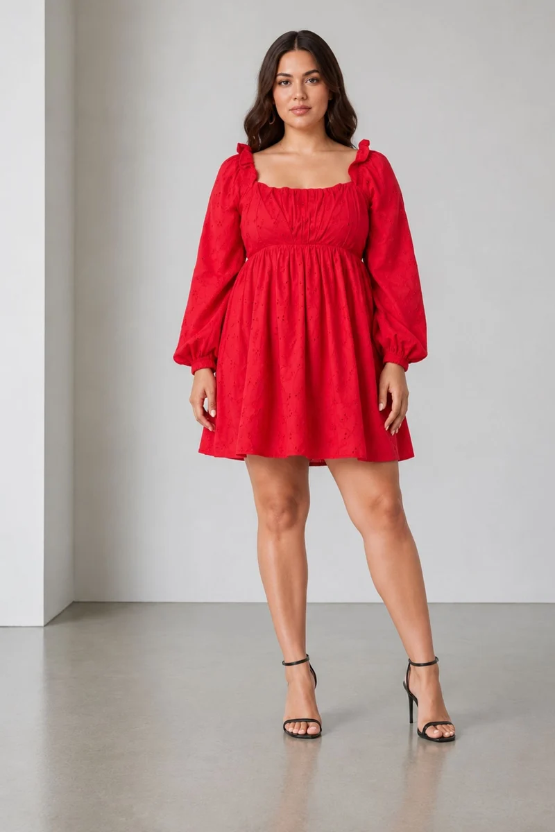 Privi|100% Cotton Schiffli Mini Dress