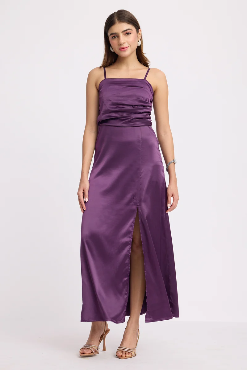 Serra|Rescued Polyester Strapless Gown With Slit