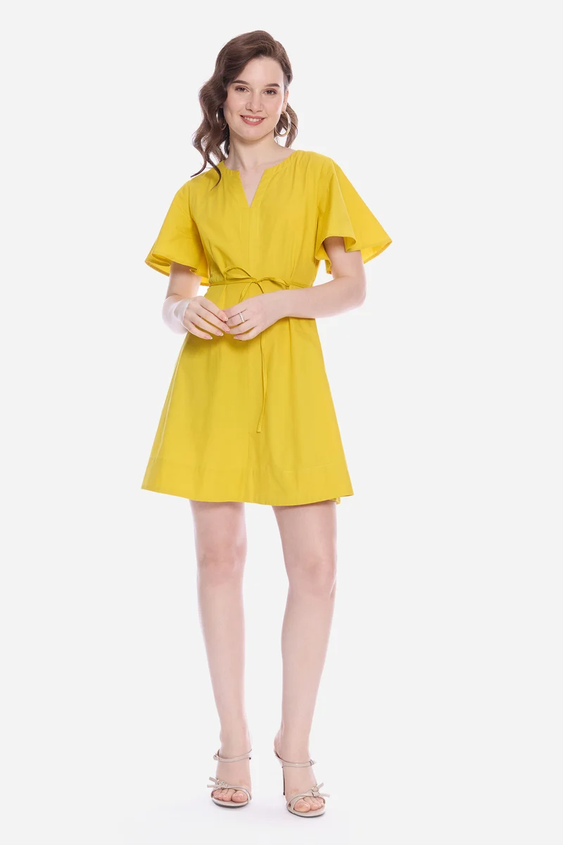 Olva|100% Cotton V-Neck Bell Sleeve Mini