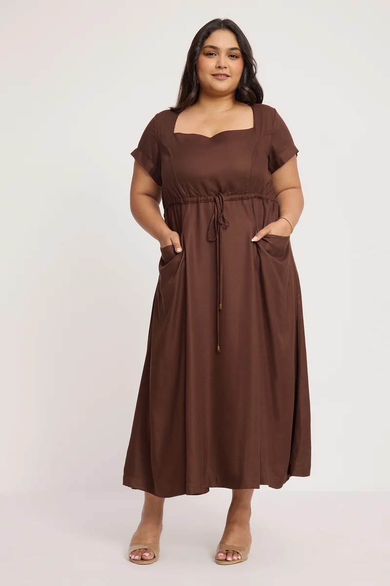 Rinru|100% Cotton Fit And Flare Midi Dress