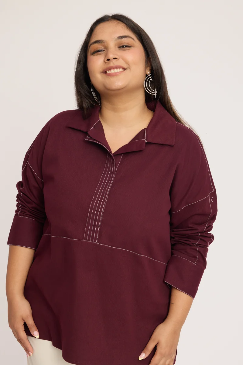 Aisra|100% Cotton Half Placket Shirt