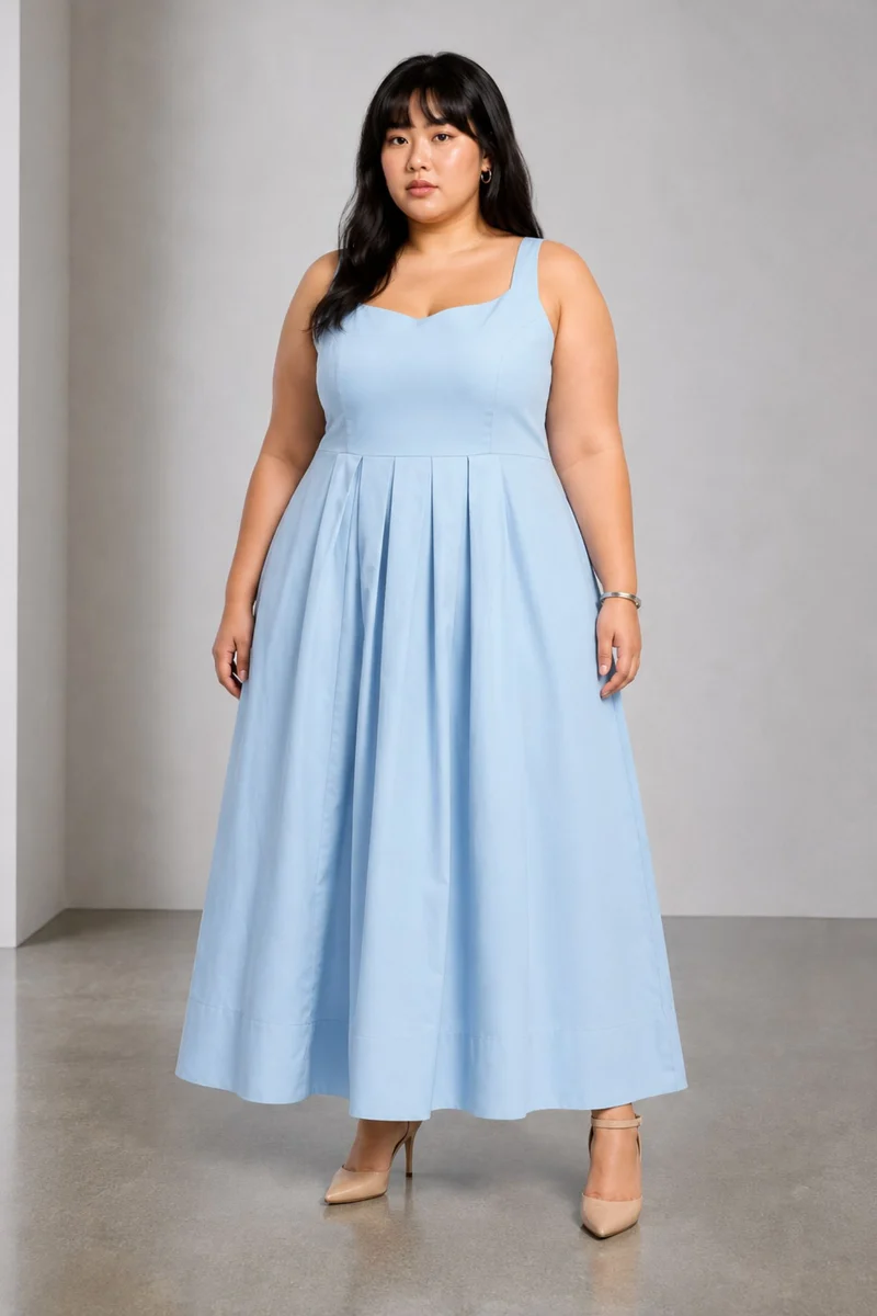 Civo|Viscose Pleated Dress With Sweetheart Neck