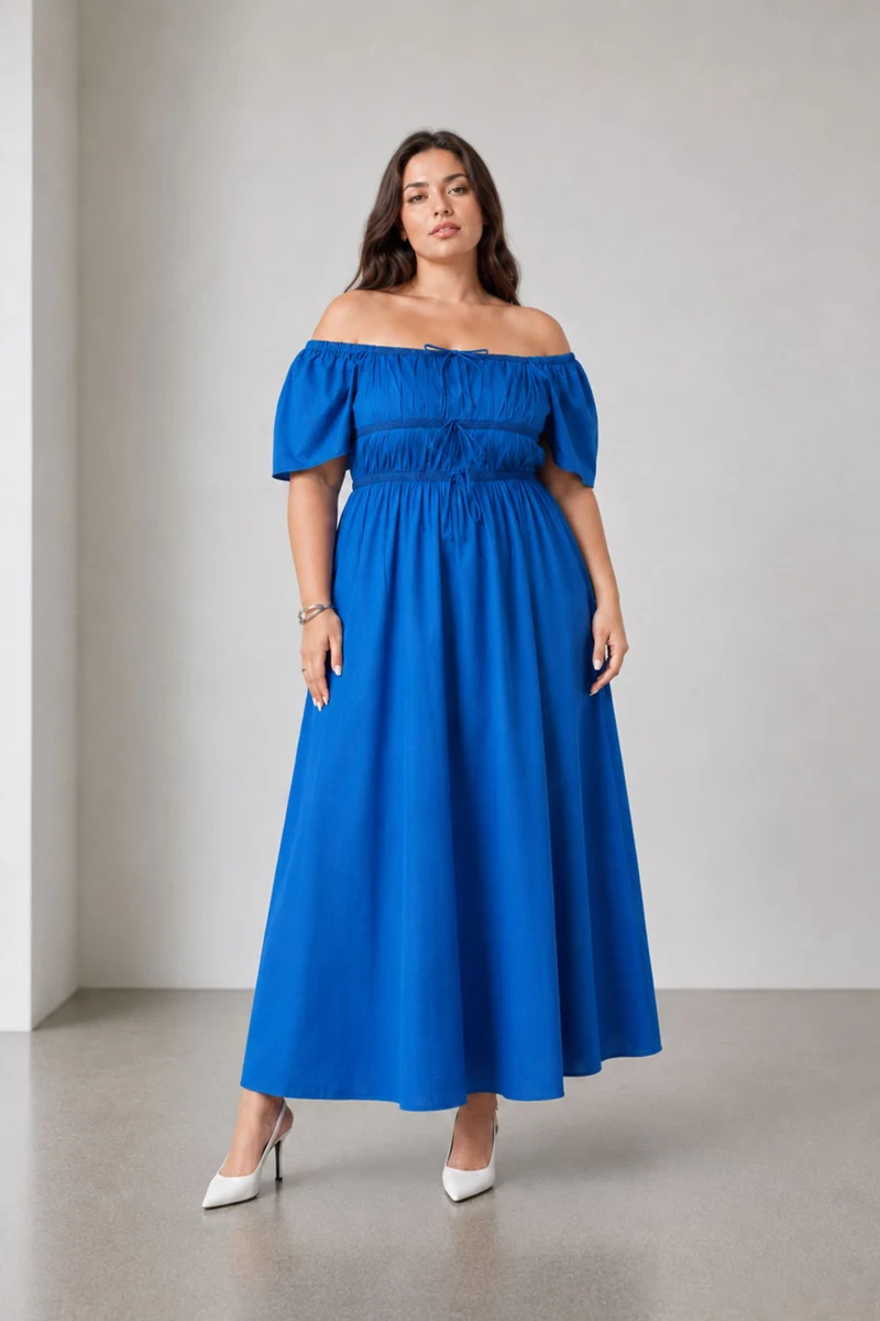 Chiyo|100% Cotton Fit And Flare Maxi Dress