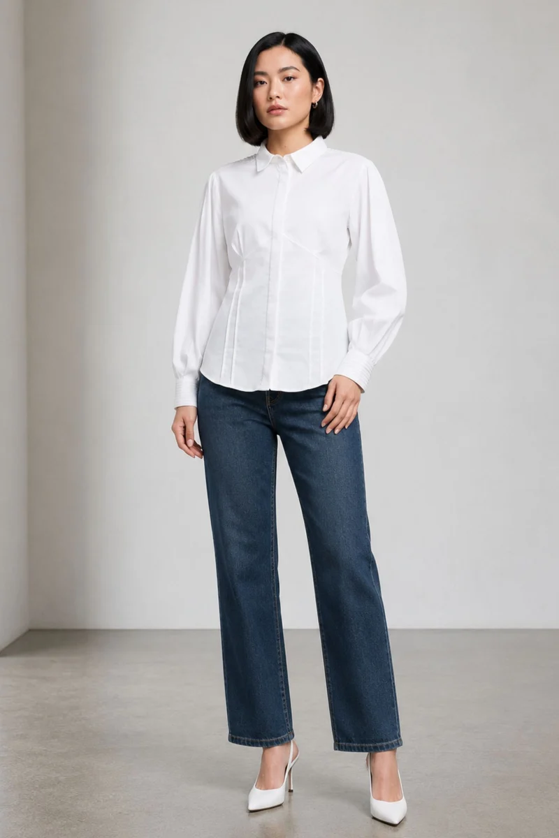 Cantue|100% Cotton Cinched Waist Shirt