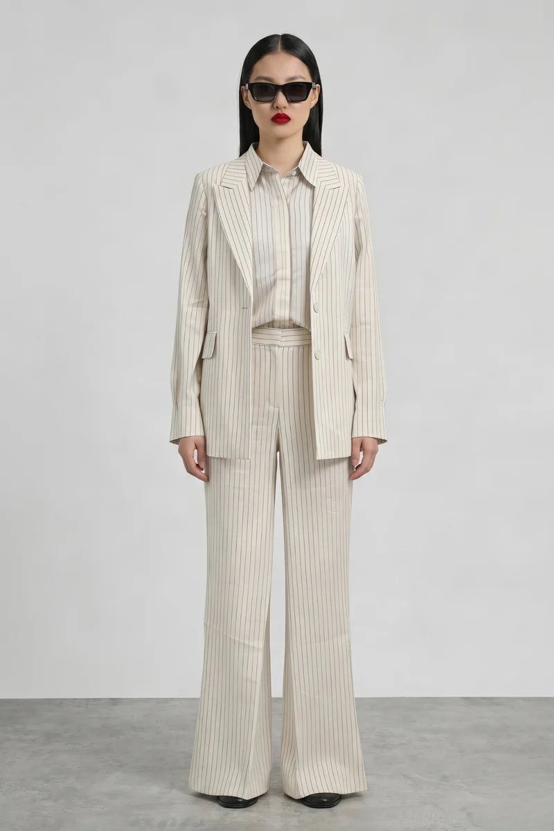 Cecile 3 Piece Set|Linen Pinstripe Shirt And Blazer