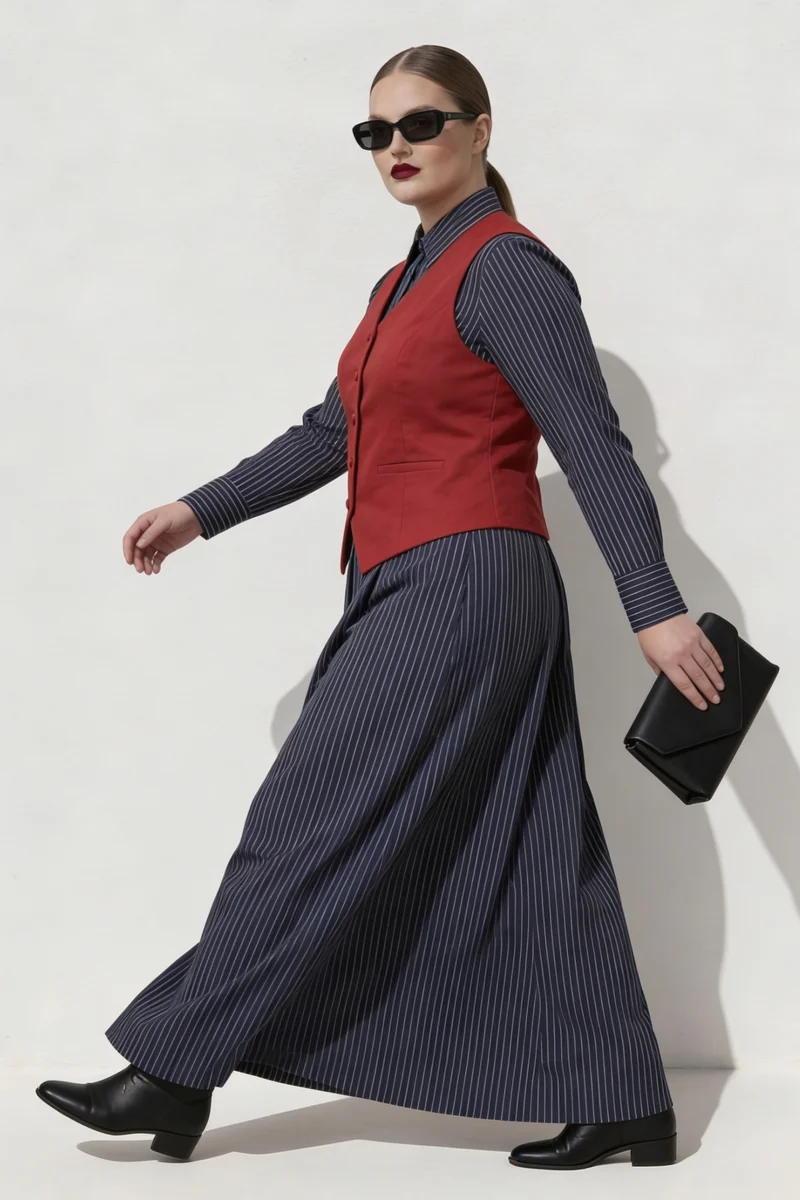 Andrea Set|100% Cotton Waist Coat With Shirt Dress