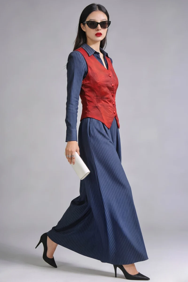 Catherine Set|100% Cotton Shirt Dress With Waistcoat