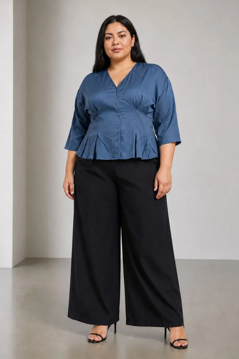 Petunia Top|100% Viscose Pleated Wrap Peplum Top
