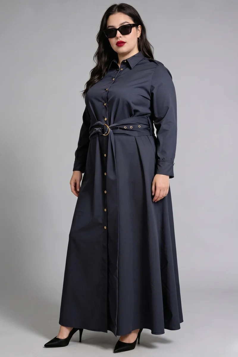 Lucinda|Cotton Poly Maxi Shirt Dress With Belt