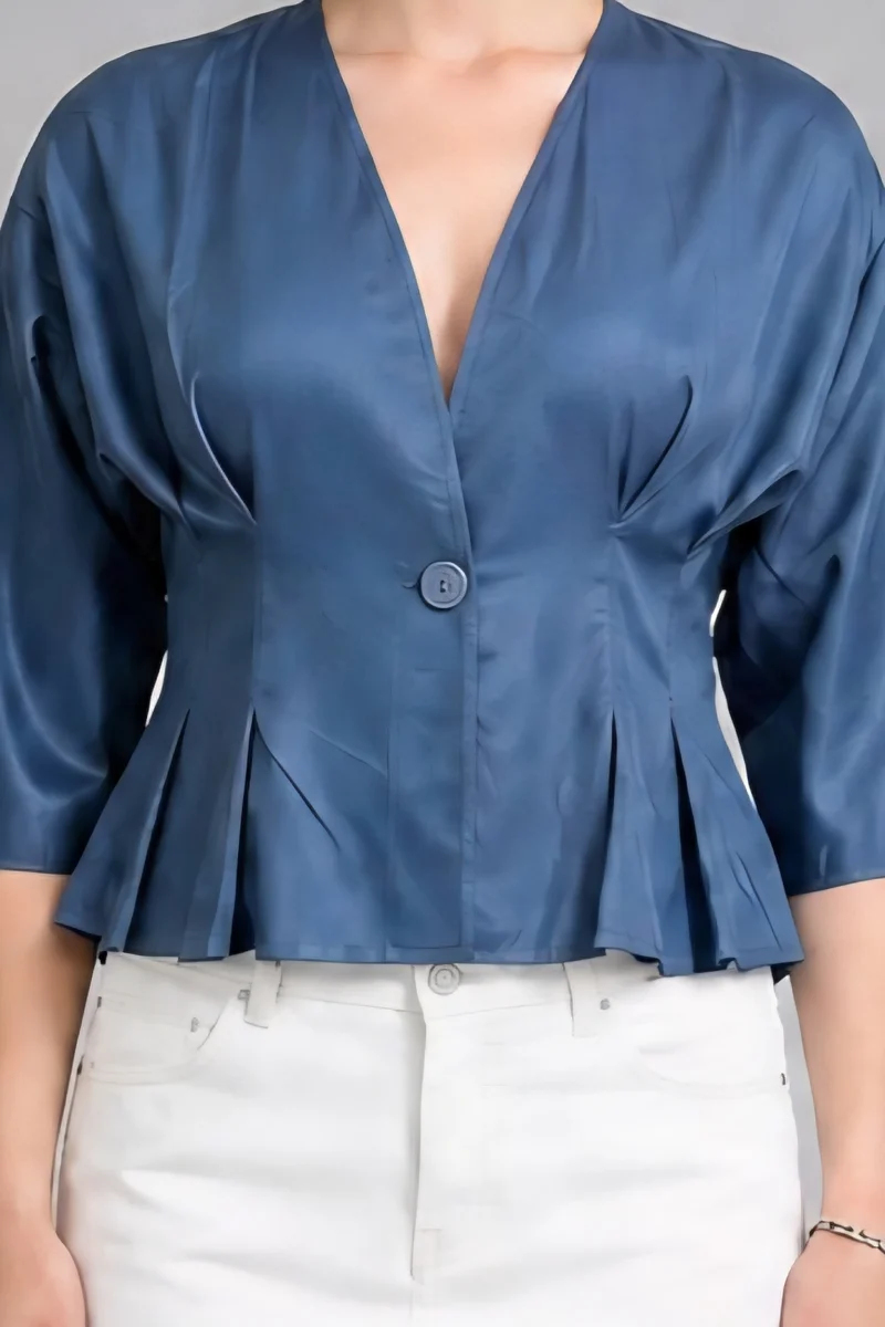 Vance|100% Cotton Pleated Wrap Peplum Top
