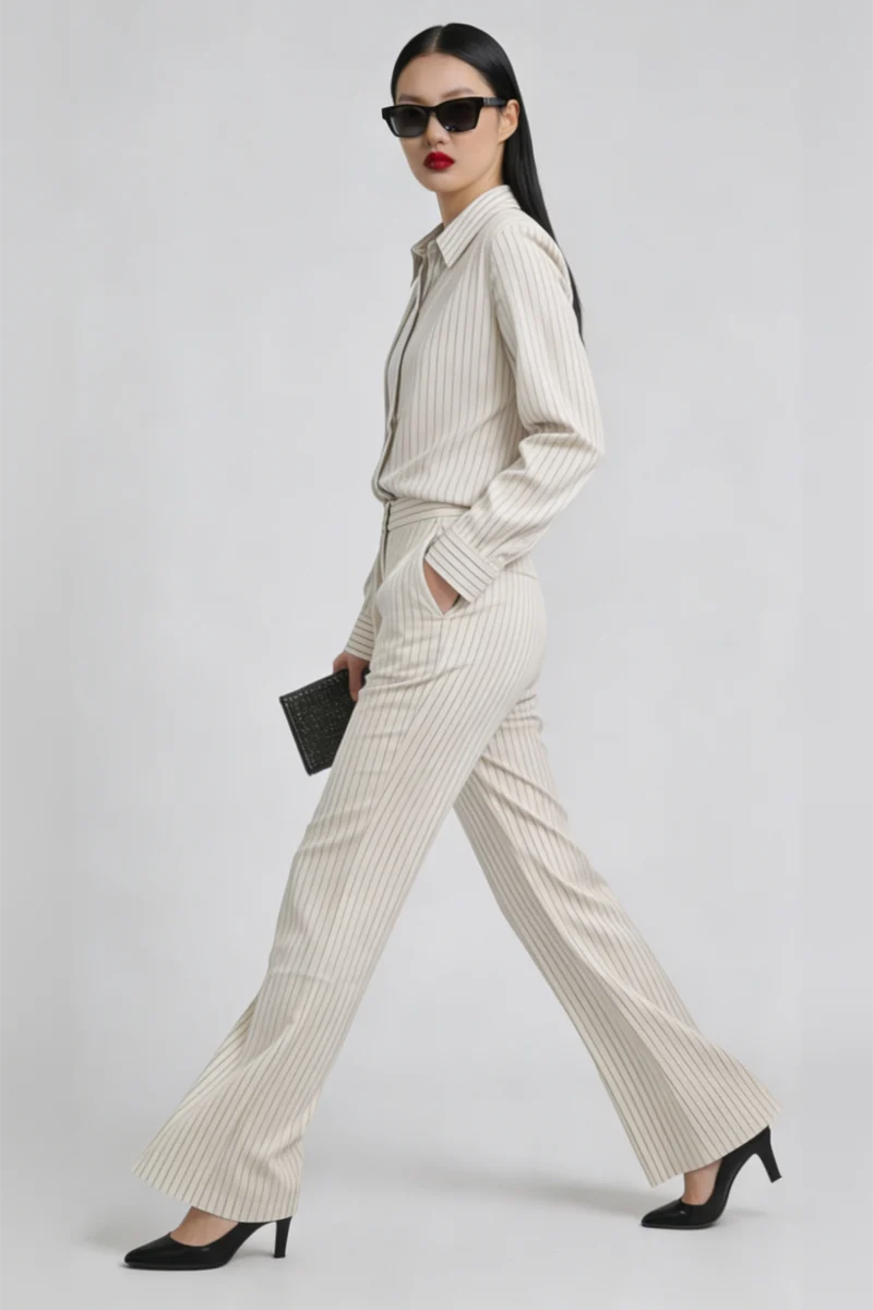Elise|Linen Regular Fit Pinstripe Shirt