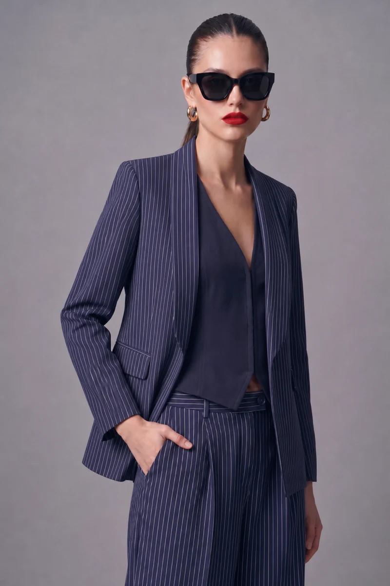 Chelsea Co-Ord|100% Cotton Pinstripe Blazer With Vest