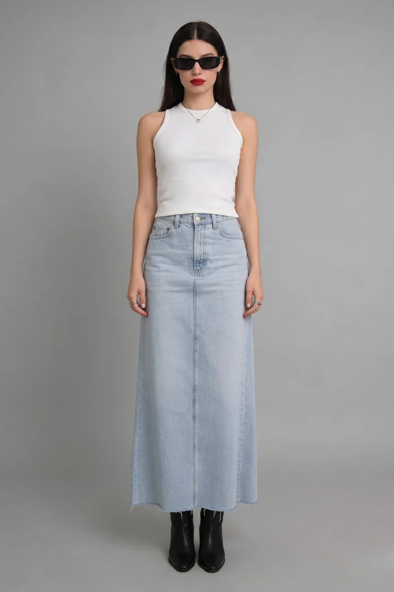 Amelie Set|100% Cotton Tank Top And Maxi Denim Skirt