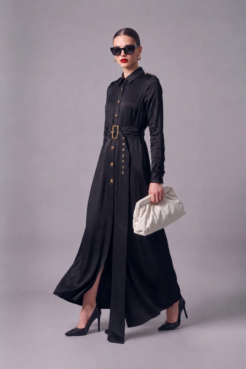 Miriam|100% Cotton Maxi Shirt Dress With Belt