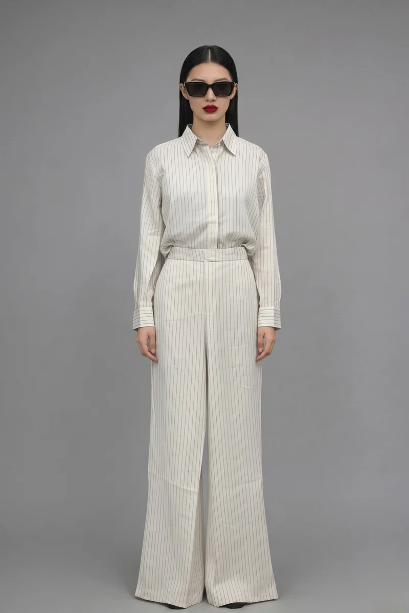 Cecile Pants|Linen Flared Pinstripe Trouser