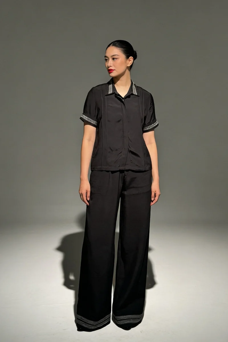 Nellie Co-Ord|Viscose Beaded Shirt With Flared Pants