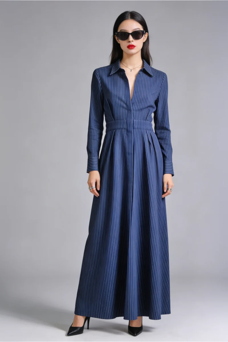 Catherine|100% Cotton Maxi Fit & Flared Shirt Dress