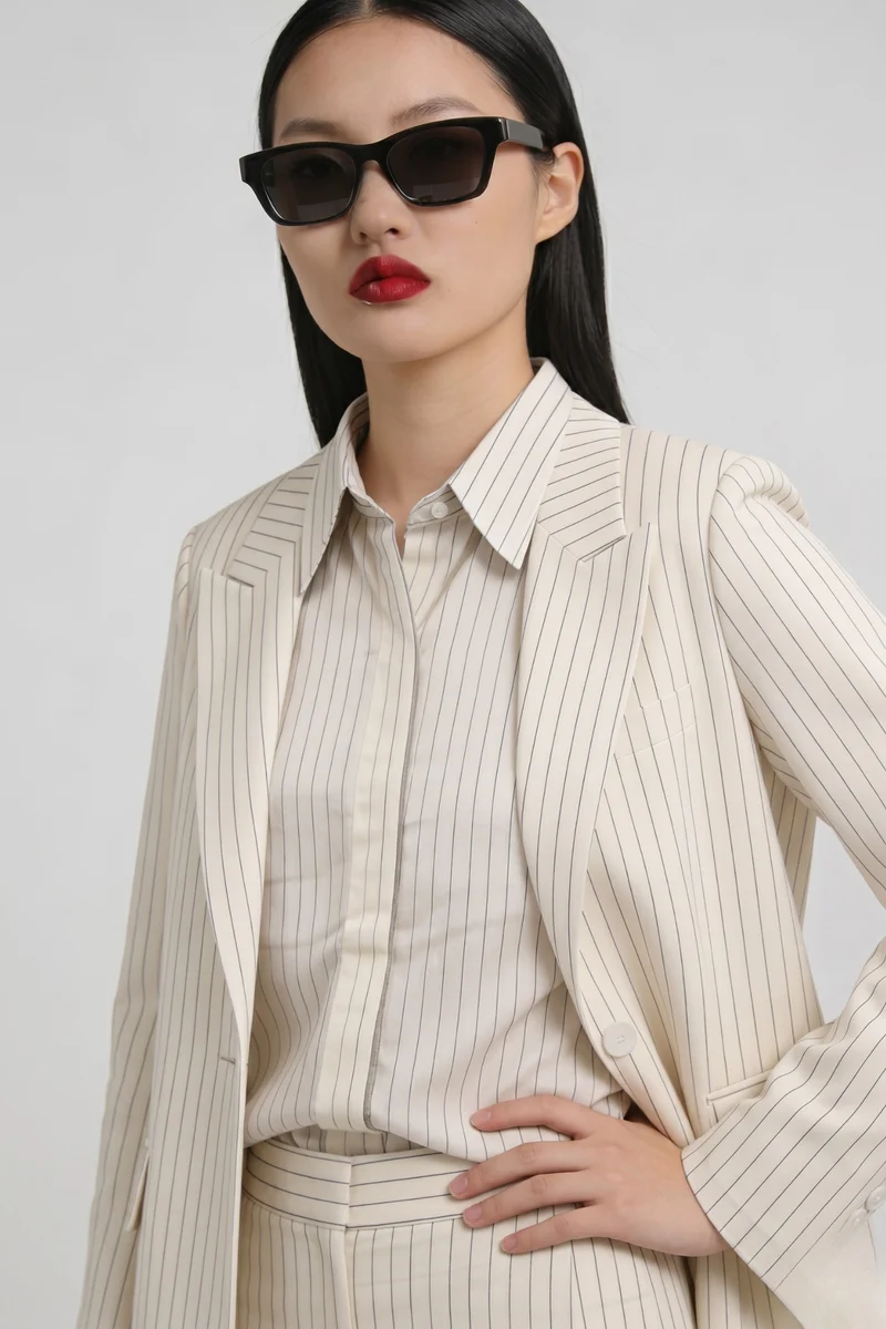 Cecile Blazer|Linen Single Breasted Pinstripe Blazer