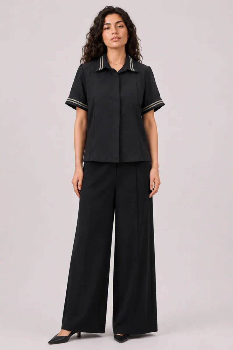 Nellie Shirt|Viscose Beaded Regular Fit Shirt