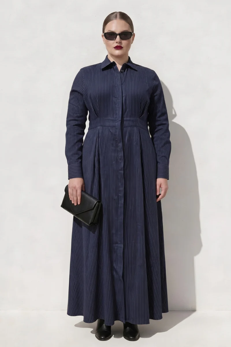 Andrea|100% Cotton Maxi Fit & Flared Shirt Dress