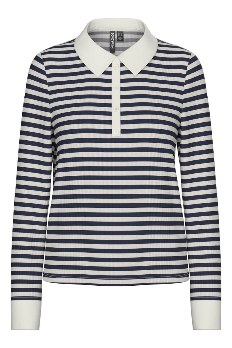Pieces - Pcdonna Ls Rib Polo Fsy - 4886079 Maritime Blue Silver Grey