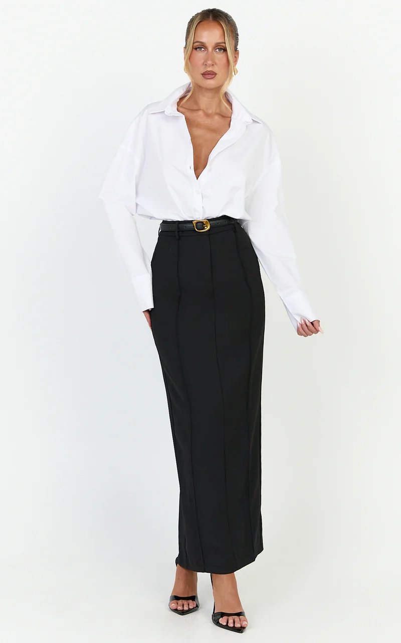 Stella Maxi Skirt - High Waisted Pencil Skirt in Black