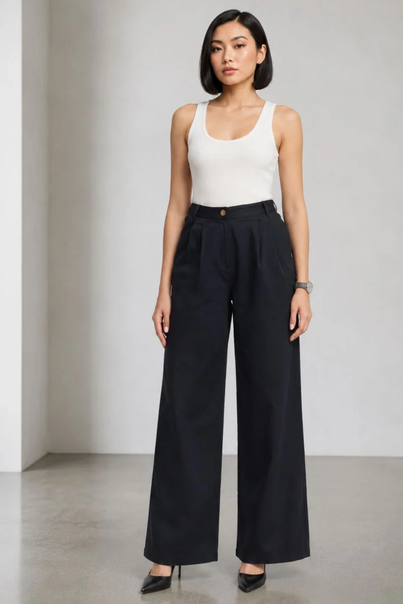 Istna|100% Cotton Wide Leg Trousers
