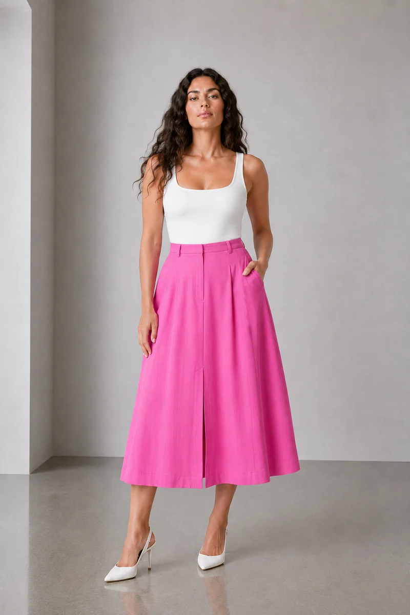 Issy|100% Viscose High Waist Midi Skirt