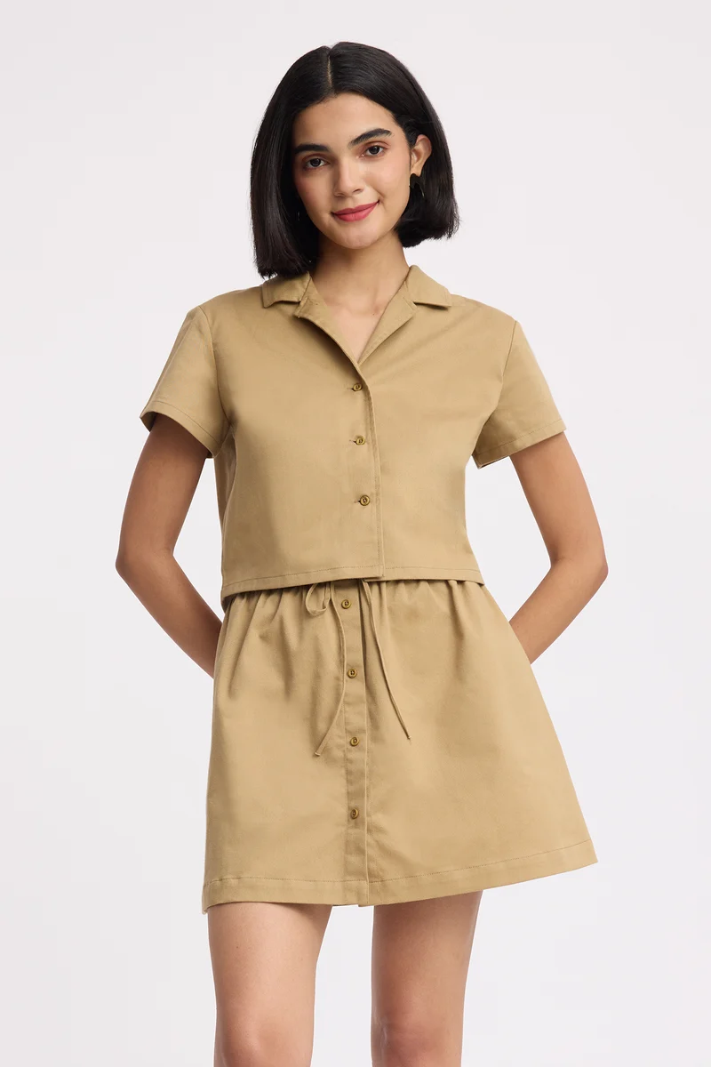 Tseringi Co-Ord|100% Cotton Cropped Shirt With Mini Skirt